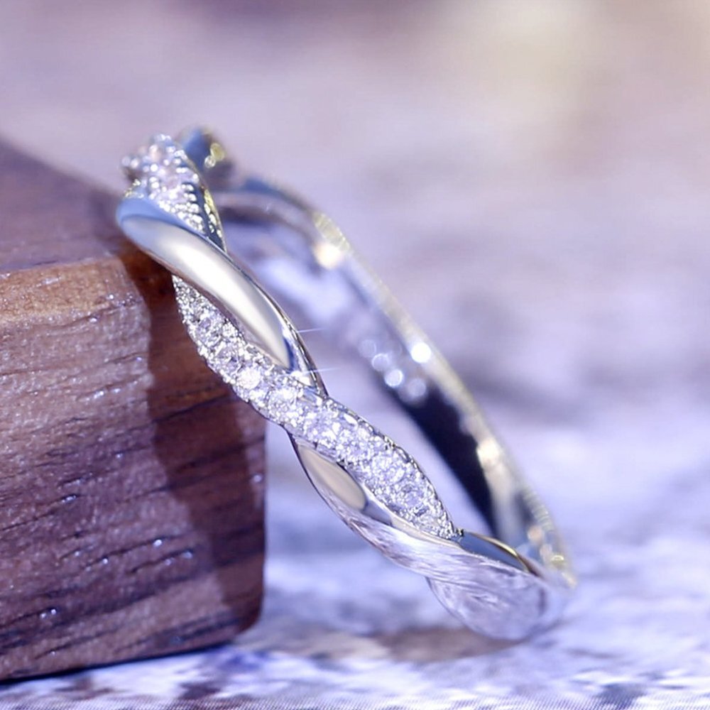 💍 Casual Dinty Two Lines Twining Cross Zircon Thin Rings for Women,INDN8172 - Picture 3 of 7